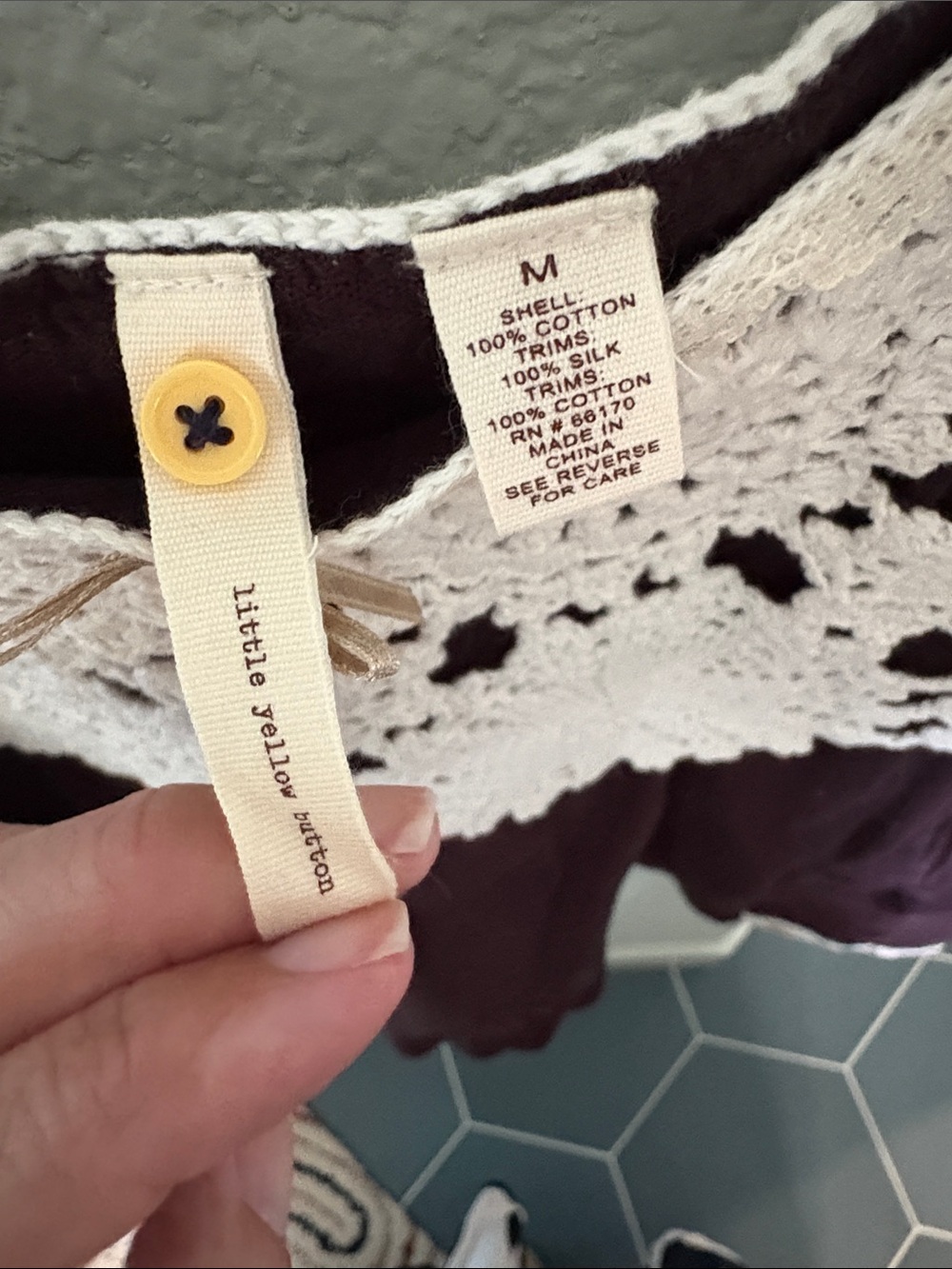 Anthropologie Little Yellow Button Brown Tank with Cream Crochet Yoke - Picture 2 of 7